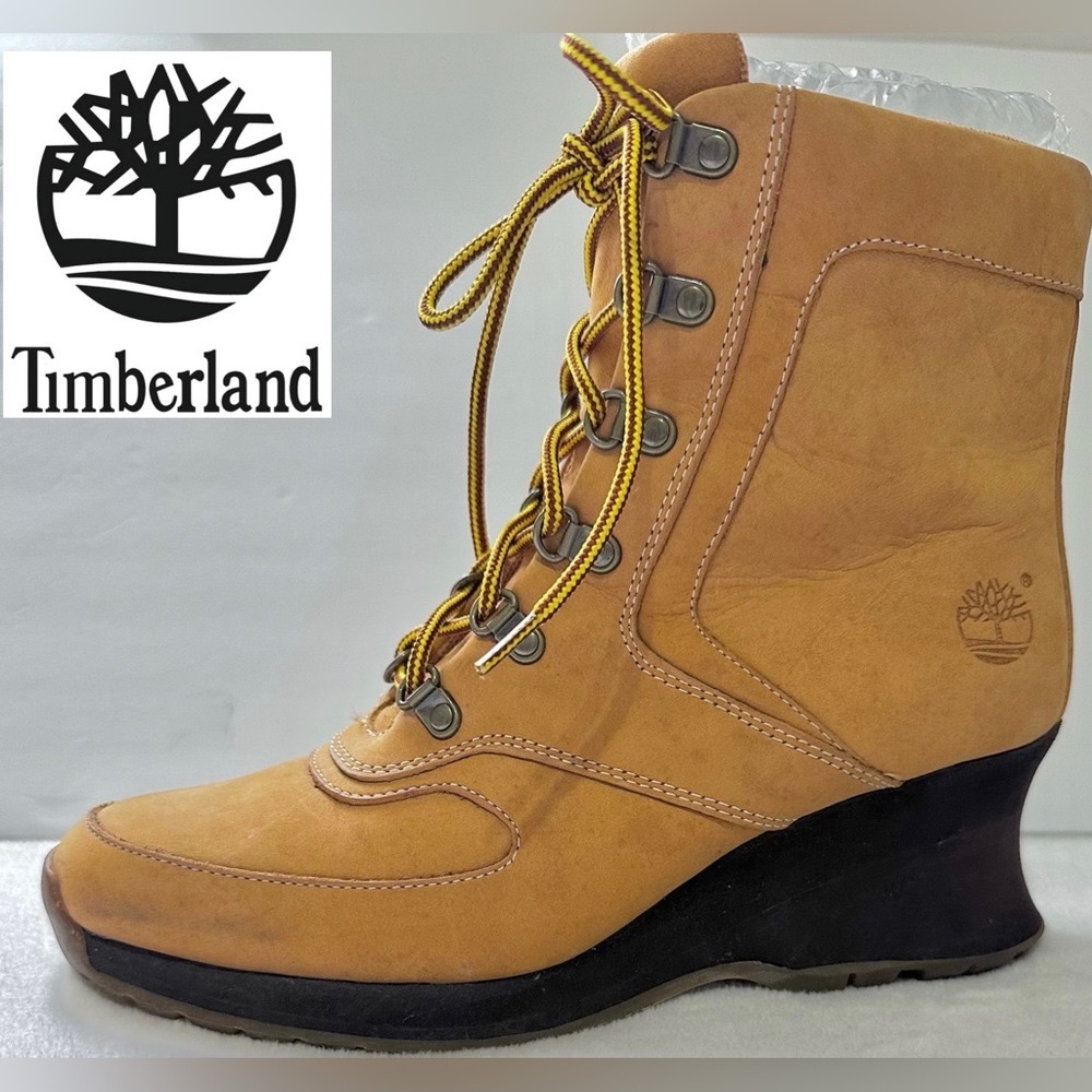 Timberland Women's Wedge Ankle Boots Nubuck Leather Wheat Waterproof 6 1/2